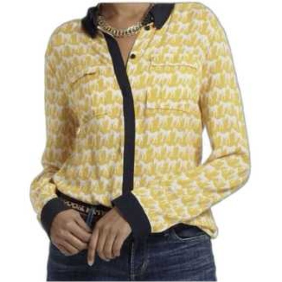 Maeve | Anthropologie Horse Novelty Print Long Sleeve Button Down Shirt, Size 10 - Picture 1 of 12